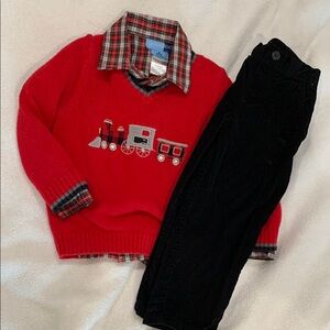 3-piece set Good Lad Red/Black Plaid Button Down and Train Sweater